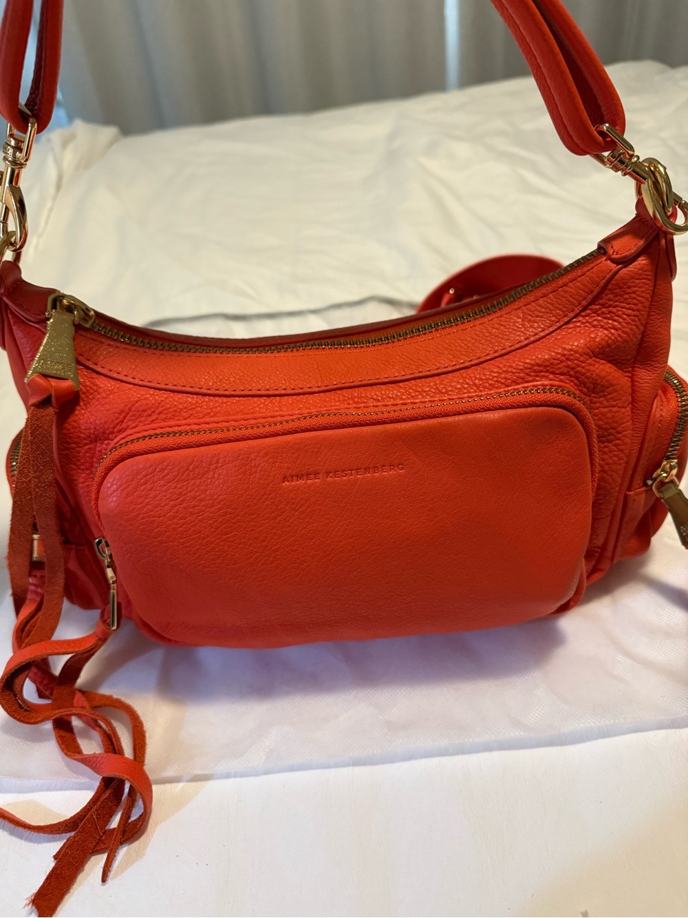 Convertible Shoulder Bag in Bright Orange with Gold Hardware - Picture 3 of 9